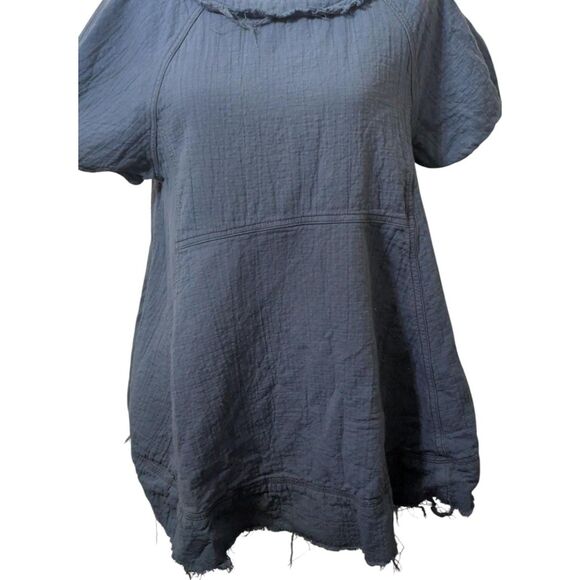 Free People We The Free Raw Edge Tunic Top S Navy Blue Crushed Cotton Swing - Picture 2 of 7